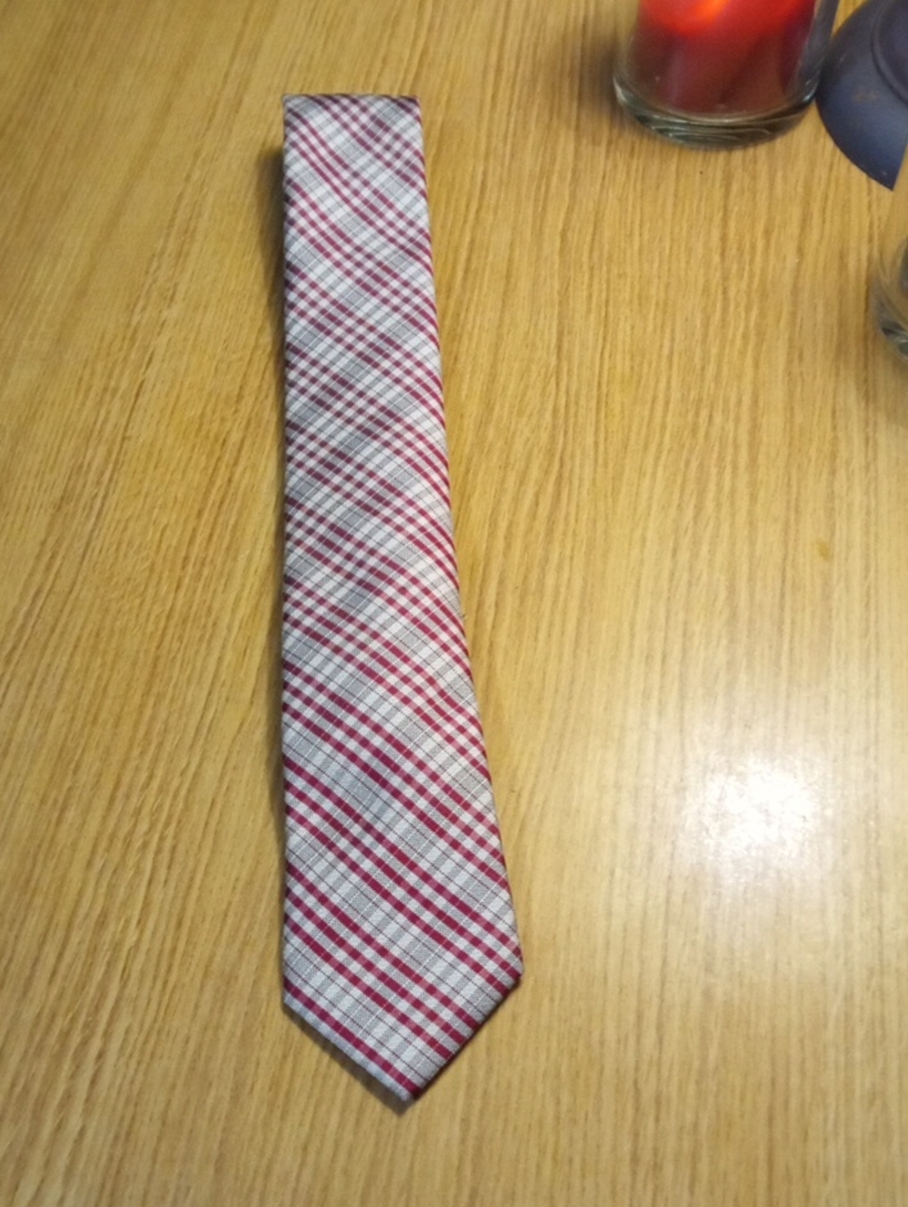 Jos. A. Bank Red and White Plaid Tie